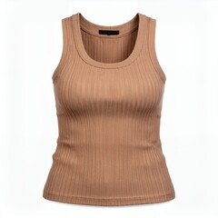 Ribbed casual tank top in a neutral hue isolated against a clean white backdrop