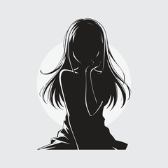 minimal black silhouette of a anime girl