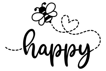 Happy Bee Heart Script Line Art