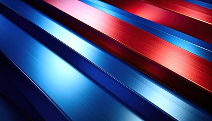Fototapeta premium Abstract Metallic Stripes: Red, Blue, and Pink Gradient, Modern Design.