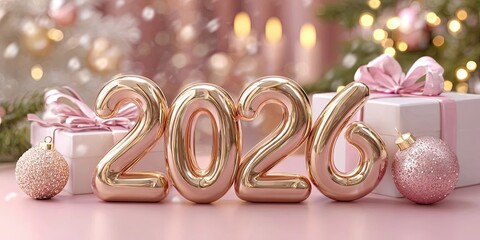 2026 golden numbers with festive decorations