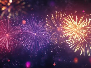 Vibrant Fireworks Display Over Dark Background for Celebrations