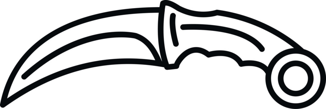 Curved blade karambit knife vector outline graphic with finger ring