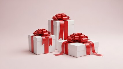 Three elegant gift boxes with red bows