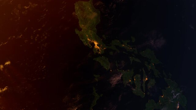 Philippines from Space at Sunset. Asia from Space Orbit. Blue Planet Earth. Globe