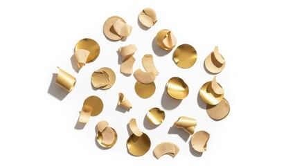 Scattered golden shells on white background