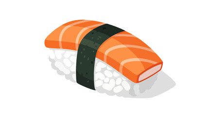 Fresh Salmon Sushi Roll with Rice and Nori on White Background