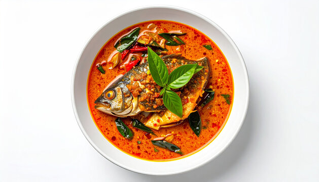 Fish head curry on white background