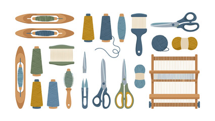 Weaving tools and supplies set for crafting