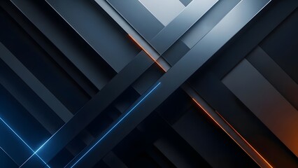 Fototapeta premium Futuristic Geometric Panels with Neon Light Lines abstract background