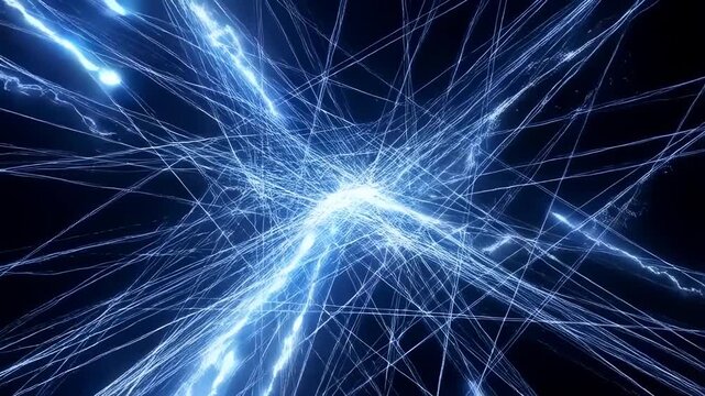 Dynamic blue light streaks creating an energized abstract network in motion