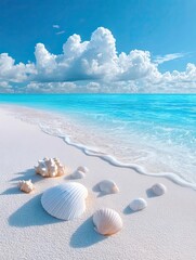 Obraz premium Beach with Seashells and Ocean