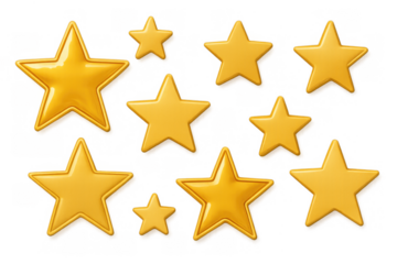 Golden stars rating success, quality, achievement, and excellent customer feedback with a transparent background