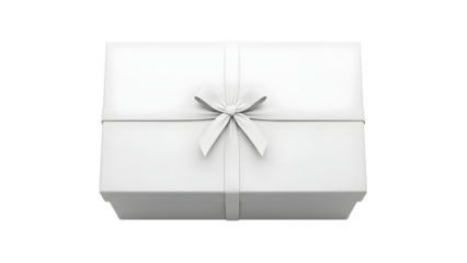 Elegant White Gift Box with a Satin Ribbon Bow on a White Background