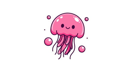 Cartoon jellyfish illustration with cute face and tentacles on white background © Insto