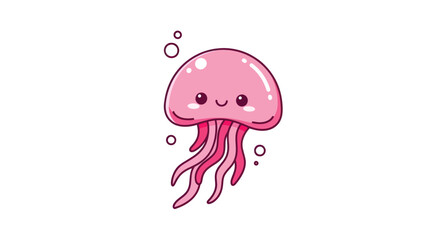 Cartoon jellyfish illustration with cute face and tentacles on a white background © Insto