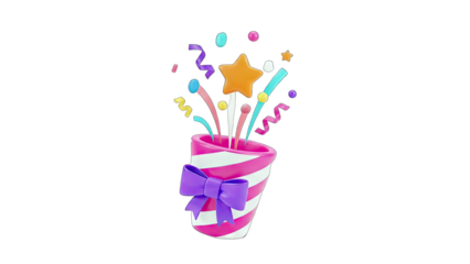 3D Party Popper Exploding with Confetti and Decorations