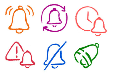 Bell Ring Sound Related Icons Crayon Chalk Drawing Doodle Vector Set
