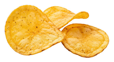 Delicious potato chips with spices and herbs isolated on transparent background