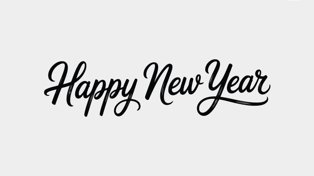 Stylish hand lettered message of Happy New Year in black script on a muted gray field