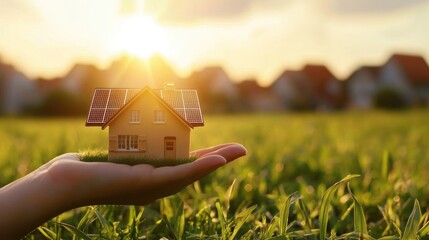 Miniature house held in hand outdoors
