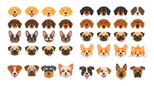 Dog breeds showing various different emotions vector art