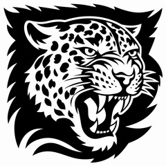 Fototapeta premium Furious Roaring Jaguar Head Illustration, Fierce Wild Animal Mascot Design, Powerful Predatory Feline Emblem
