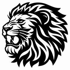 Obraz premium Fierce Lion Head in a Bold Black and White Vector Illustration