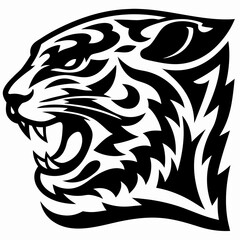 Black and White Tribal Tiger Head Vector Graphic