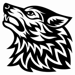 Striking Black and White Vector Illustration of a Howling Wolf Head, Displaying Power and Wild Spirit