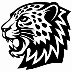 Bold graphic depiction of a fierce snarling big cat head, ideal for sports teams and emblem designs