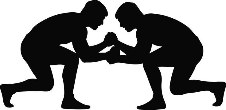 wrestling silhouette two athletes grappling in mirrored pose