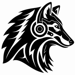 A powerful and stylized wolf head illustration with tribal and cybernetic design elements, ready for impact