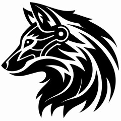 Elegant Mystical Wolf Profile Emblem with Intricate Tribal Patterns and Powerful Aura