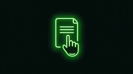 Neon document icon with hand gesture