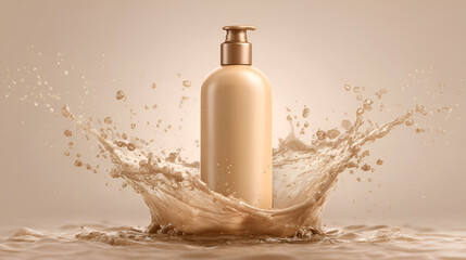 Beige lotion bottle with golden splash