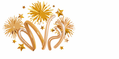 Fototapeta premium Golden fireworks stars and a stylized heart shape create a festive design