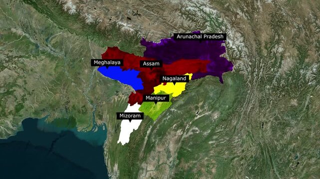 seven sisters map animation ,Northeast India maps , seven sister 
