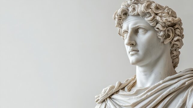 Classical Greek or Roman marble bust against a white background. Use for history blogs, art museum sites, philosophy articles, or education portals on ancient civilization.