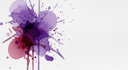 Fototapeta premium Dynamic abstract purple and crimson watercolor paint splatters on a clean white background