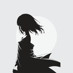 minimal black silhouette of a anime girl
