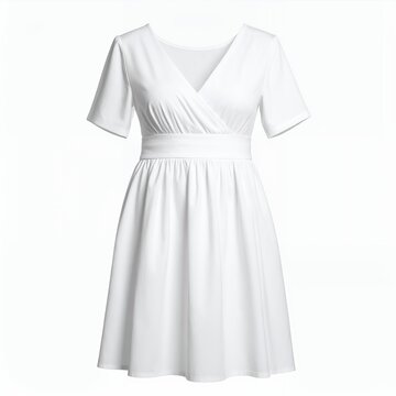 Elegant white dress with a surplice neckline, displayed against a clean white backdrop