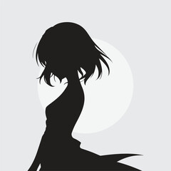 minimal black silhouette of a anime girl