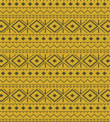 A seamless mustard yellow and dark grey fair isle pattern knitted texture background isolated on transparent background