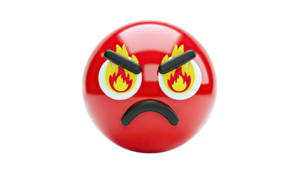 Angry Emoji with Fire Eyes on White Background