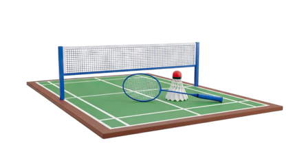 Badminton Court with Net, Racket and Shuttlecock