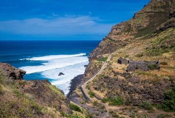 Fototapeta premium Coastal trail between Ponta do Sol and Cruzinha, Santo Antão Island, Cape Verde