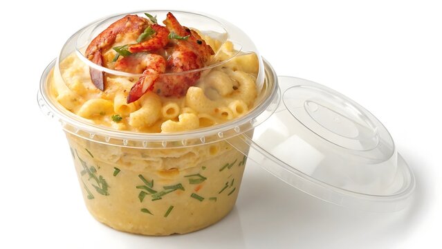 Lobster Mac &rsquo;n&rsquo; Cheese To-Go Cup on a Pure White Background and transparent background