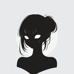 minimal black silhouette of a anime girl