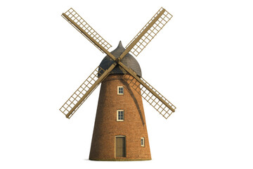 Windmill standing on a transparent background, representing traditional agriculture, renewable energy, and historical architecture